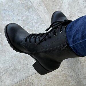 Sun + Stone Women's Sheilaa Lace-Up Zip Lug Combat Booties